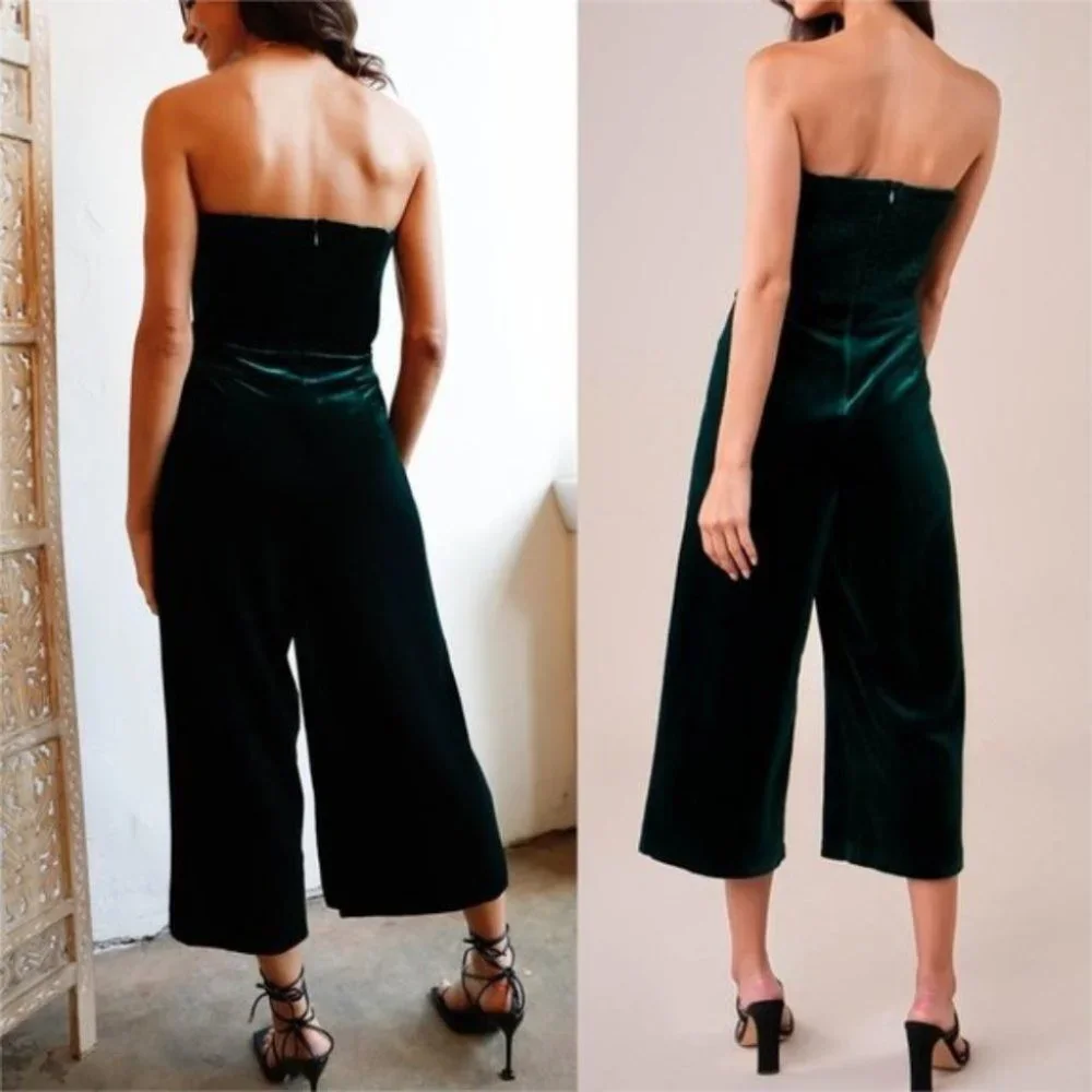 boho green Velvet strapless Front Buckle Belt Jump - Picture 4 of 10